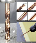 Beast Cobalt Drill Bit Set 13 Pieces 1 Sixteenth To 1 Quarter Inch M35 High Speed Steel 135 Degree Tip Jobber Length Bits For Hard Metal Stainless Steel Cast Iron And Wood With Metal Storage Case, showing close-up and usage.