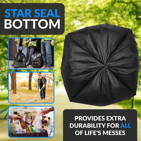 Beefed Up 95 Gallon Black Trash Bags With Twist Ties 68 Count 60x66 Inches Leak Proof Star Seal For Serious Residential Cleanup