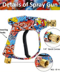 Colorful engineering plastic spray gun with 1/4 inch quick connector and M22 - ID 14 mm, for Pressure Washer Spray Gun With Foam Cannon Kit All In One For Car Wash 3000 PSI M22 Inlet Three Eighths Inch Quick Connect Swivel Handle Foam Gun With Five Nozzle Tips 0 15 25 40 65 Degrees Extra 1.10Mm Orifice Nozzle Included.