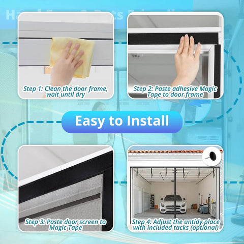 Step-by-step installation of Two Car Garage Door Screen With Magnetic Retractable Fiberglass Mesh Heavy Duty Weighted Bottom Easy Assembly Hands Free Door With 40 Magnets For Garage And Entrance Transform Your Space Into Fresh Air Oasis