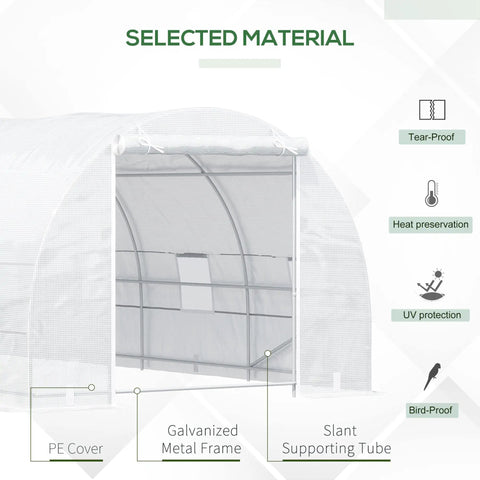 Walk-In 20 Ft Long By 10 Ft Wide By 7 Ft High Greenhouse With Zippered Door And 8 Mesh Windows, Galvanized Steel Frame shown