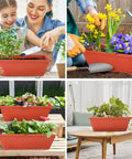 7 Pack Window Box Planters, 17 Inch Rectangular Plastic Flower Pots with Saucers for Indoor Outdoor Garden, Red