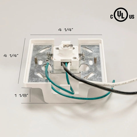 H Track 120V Floating Canopy Connector for Power from Electric Box to H Style 3-Wire Track Systems in White with Dimensions