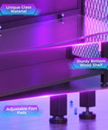 Four Tier Freestanding Glass Display Cabinet With Smart RGB LED Lighting And Handy App Control featuring a sturdy wood shelf and adjustable foot pads.