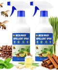 Two bottles of 2 Pack 16 Oz Bee And Wasp Spray With Natural Peppermint Oil, surrounded by mint, cinnamon, and lemongrass.