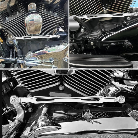 Chrome Shift Linkage For Harley Touring Rigs 1986 And Later Road King Road Glide Electra Glide Tri Glide Softail Aftermarket Replacement Gear Shift Lever on V-twin engine