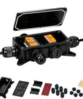 IP65 Waterproof Outdoor Junction Box With Cable Glands For Lever Nut Connectors, heavy duty weatherproof enclosure, open view with connectors visible