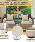 Woman sitting on Three Seat Hanging Porch Swing With Cup Holders And Three Back Cushions, Extra Wide 60 Inch Swing Chair With Chains