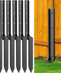 Six Pack Fence Post Repair Kit with heavy-duty 33.6 inch ground stakes and thickened steel anchor spikes fixing a wooden fence post.
