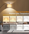Arc Floor Lamp With Table And Marble Base, 81 Inch Tall, LED Dimmable With Remote And Four Color Temperature, dimming shown
