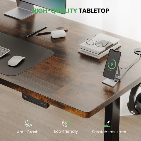Electric Motorized Sit Stand Desk Adjustable Workstation 48 X 24 Inch Thick Desktop with high-quality tabletop and features.