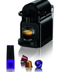 Inissia Style Espresso Machine For Home Use Compact Black Coffee Maker with cups on table