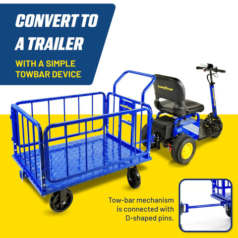 Heavy Duty Goodyear Cargo Trailer With 1200 Lbs Capacity, Aluminum Utility Cart for easy towing with D-shaped pins.