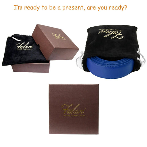 Gift box and pouch of Genuine Leather Ratchet Dress Belt With Automatic Buckle, 33mm Buckle, 1.25 Inch Strap