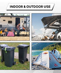 Collage showing indoor and outdoor use of 31 Inch Rubber Tarp Straps With 150 Percent Max Stretch 100 Percent EPDM Bungee Cords