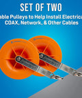Cable Pulley Set Two Pack For Low Voltage Electrical And Network Cables with orange wheels and swivel hooks