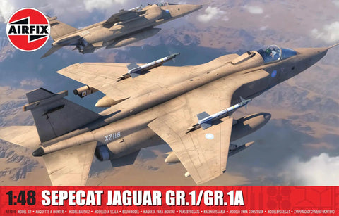 SEPECAT Jaguar 1/48 Scale Model Kit GR.1A - Plastic Aircraft Kit For Builders And Hobbyists box cover with plane image