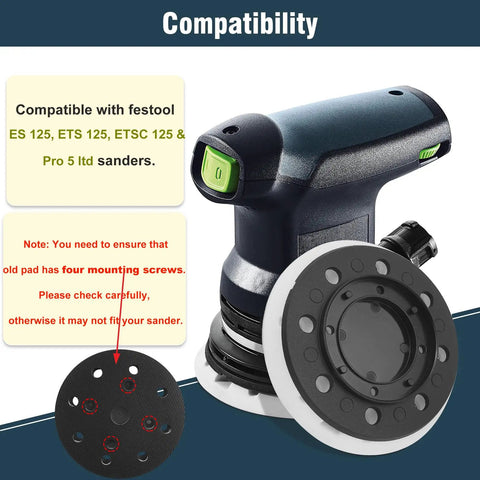 Heavy Duty 125mm 8 Hole Sanding Pad For Festool ETS 125 ES 125 ETSC 125 Random Orbit Sanders Pro 5 Ltd with sander compatibility
