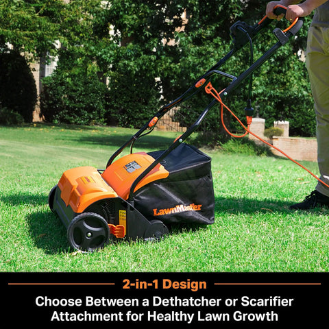 2 In 1 Dethatcher And Scarifier For Lawns With Electric 16 Inch Deck 13 Amp Motor Reaches Up To 3700 RPM on green lawn