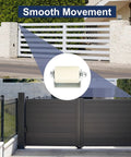 Adjustable Gate Roller Guide For Sliding Gates With L Shape Bracket Nylon Wheel Set In White No Fuss Install depicted installed on gates