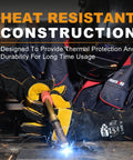 Welder using 16 Inch Extreme Heat Resistant Leather Welding Gloves With Kevlar Reinforcement and Double Stitching for Mig Tig Stick Welding.