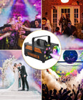 Powerful 600W Fog Machine with Disco Ball and 13 Color LED Lights at parties, wedding, and DJ events, creating big party vibes.