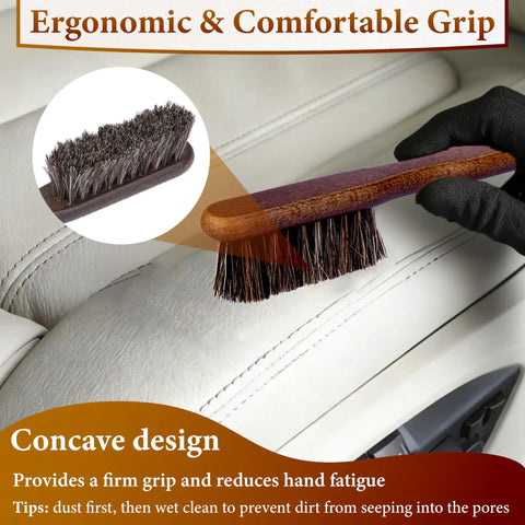 Dope Leather Brush For Car Detailing With Horsehair Bristles And Wood Handle used on leather seats