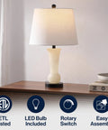 23 Inch Natural Alabaster Table Lamp With Crystal Base Sleek Modern Nightstand Light Featuring White Linen Shade Brass Gold Accents LED Bulb Included