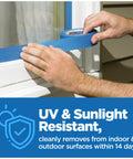 Applying Multi Surface Painter Tape Set, 0.94 Inch Wide Blue Masking Tape For Indoor And Outdoor Painting on window frame.