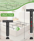 Adjustable height for Heavy Duty Bed Slats Center Support System featuring 5.9 to 11 inch leg extensions for bed stability.