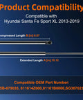 Front Hood Lift Support Gas Shock Strut Replacement for Hyundai Santa Fe, dimensions shown on blue background