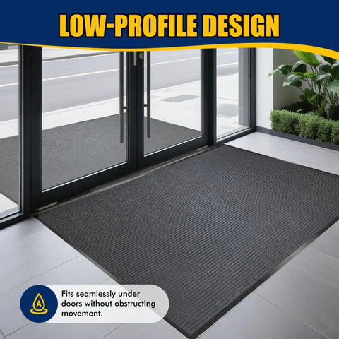 Heavy Duty Indoor Outdoor Entrance Mat 4 By 10 Feet Rubber Border Door Rug With Non Slip Tread low-profile design in entryway.