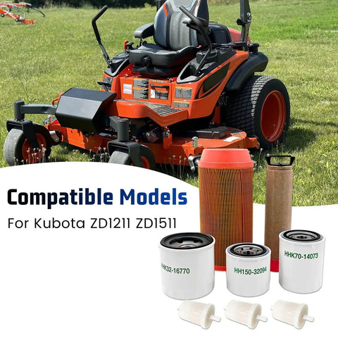 Heavy Duty Filter Kit For Kubota ZD1211 ZD1511 Direct Replacement With OEM Numbers shown near tractor