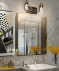 Two Light Vintage Bathroom Vanity Lighting Fixture Over Mirror Black And Gold Industrial Vanity Light With Globe Clear Glass
