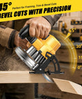 7 Inch Cordless Circular Saw Tool Only Compatible With 20V Batteries cutting wood at a 45-degree angle with precision.