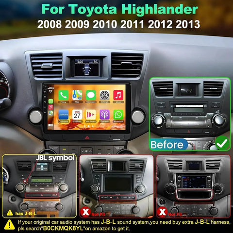 Toyota Highlander 2008-2013 Dope Car Stereo with 10.2 Inch IPS Touch Screen showing wireless CarPlay interface.