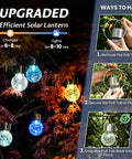 Image showing 8 Pack Solar Hanging Lights Outdoor Waterproof Lanterns for Garden Decor Color Changing Cracked Glass in vibrant colors.