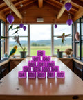 Purple Numbered Leg Bands 100 Pack for Pigeons and Doves 8mm Inner Diameter Elastic Bird ID Rings pyramid display on table