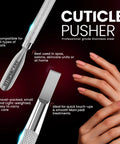 Cuticle Pusher Tool And Spoon Nail Cleaner Stainless Steel 5.5 Inch Manicure Pedicure Tool with dual-sided pusher and hand model