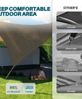 8 By 8 By 11 Foot Triangle Sun Shade Sail Canopy For Outdoor Patio Backyard Deck Garden Brown Durable Breathable UV Blocking Shade Cloth installed over patio.