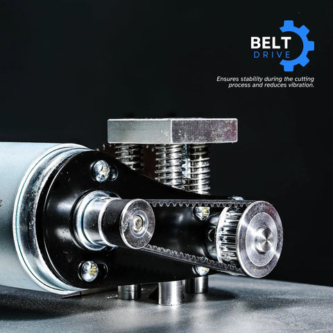 Belt drive mechanism of 96W Precise Mini Table Saw For DIY Woodworking And Hobby Projects, Adjustable Cut Depth And Angle, Four Blades
