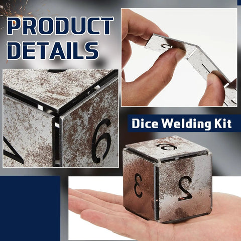 Hands holding metal dice pieces for 3 Piece Welding Practice Kit With Mild Steel Coupons And Triangle Plate For Beginners DIY TIG MIG Gas Arc.