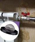 Close-up of stainless steel hose screen filter washers inlet with strainer fittings kit for three quarter inch garden hose connector.