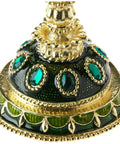 Base of Larissa Petroika Enameled Faberge Style Green Egg Collectible with gold accents and pearl details perfect for imperial flair fans