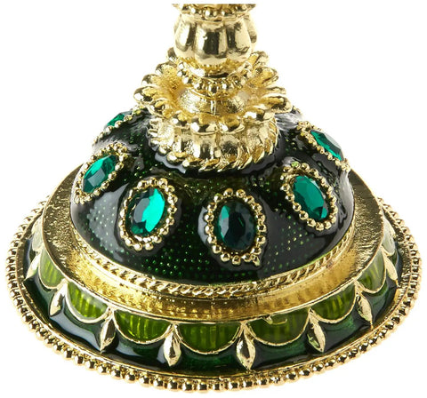 Base of Larissa Petroika Enameled Faberge Style Green Egg Collectible with gold accents and pearl details perfect for imperial flair fans