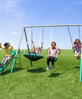 Northridge Metal Swing Set With Five Seat Swing 500 Lb Capacity 32 Inch Saucer Swing Two Blow Molded Swings And Five Foot Slide