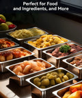 8 Pack Hotel Pans With Lids, One Third Size 6 Inch Deep Stainless Steel Steam Table Pans with food display, used for catering