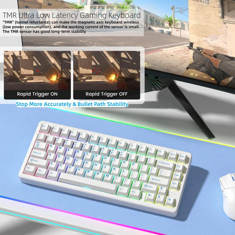 75 Percent Wireless Mechanical Keyboard With Magnetic Hall Effect Switches And A Rock Solid Aluminum Build, white with RGB lighting