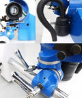 Pro Shop Bench Tool Sharpener And Precision Grinder Adapter quick change post with blue body and chrome levers for drill bits.