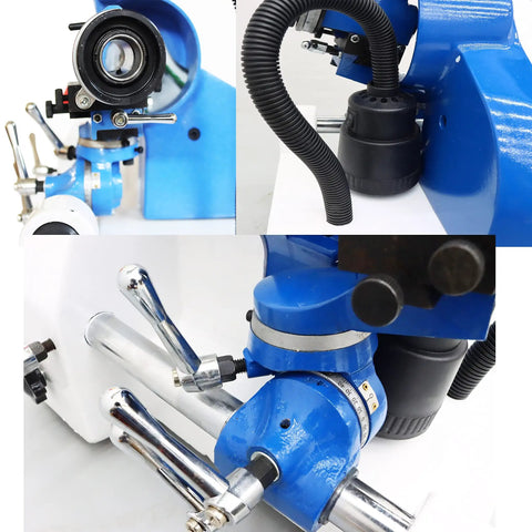 Pro Shop Bench Tool Sharpener And Precision Grinder Adapter quick change post with blue body and chrome levers for drill bits.